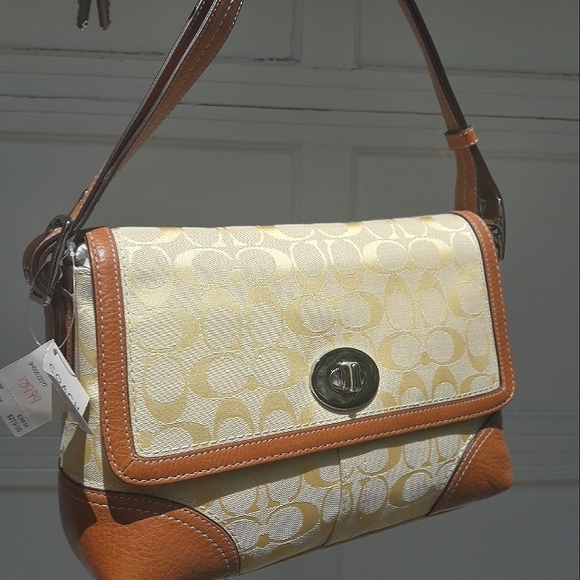 Coach Handbags - Vintage Coach Signature Monogram Messenger Crossbody Bag Logo Leather Canvas NWT